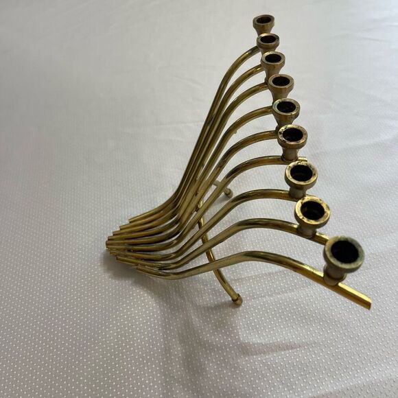 Midcentury Modern Solid Brass Chanukah Menorah Hanukkiah Judaica - Picture 4 of 11